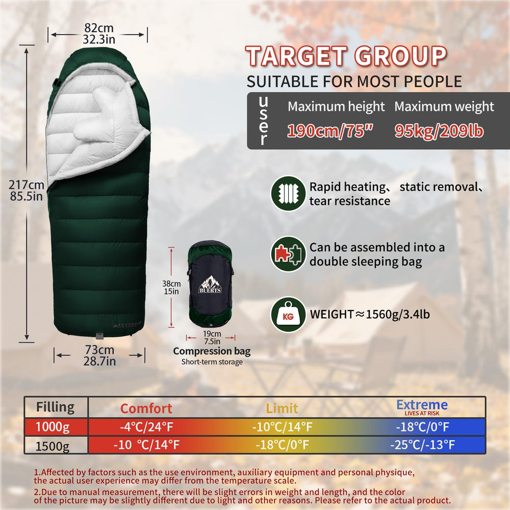BUERTS down sleeping bag interior compartments ensure even down distribution for warmth