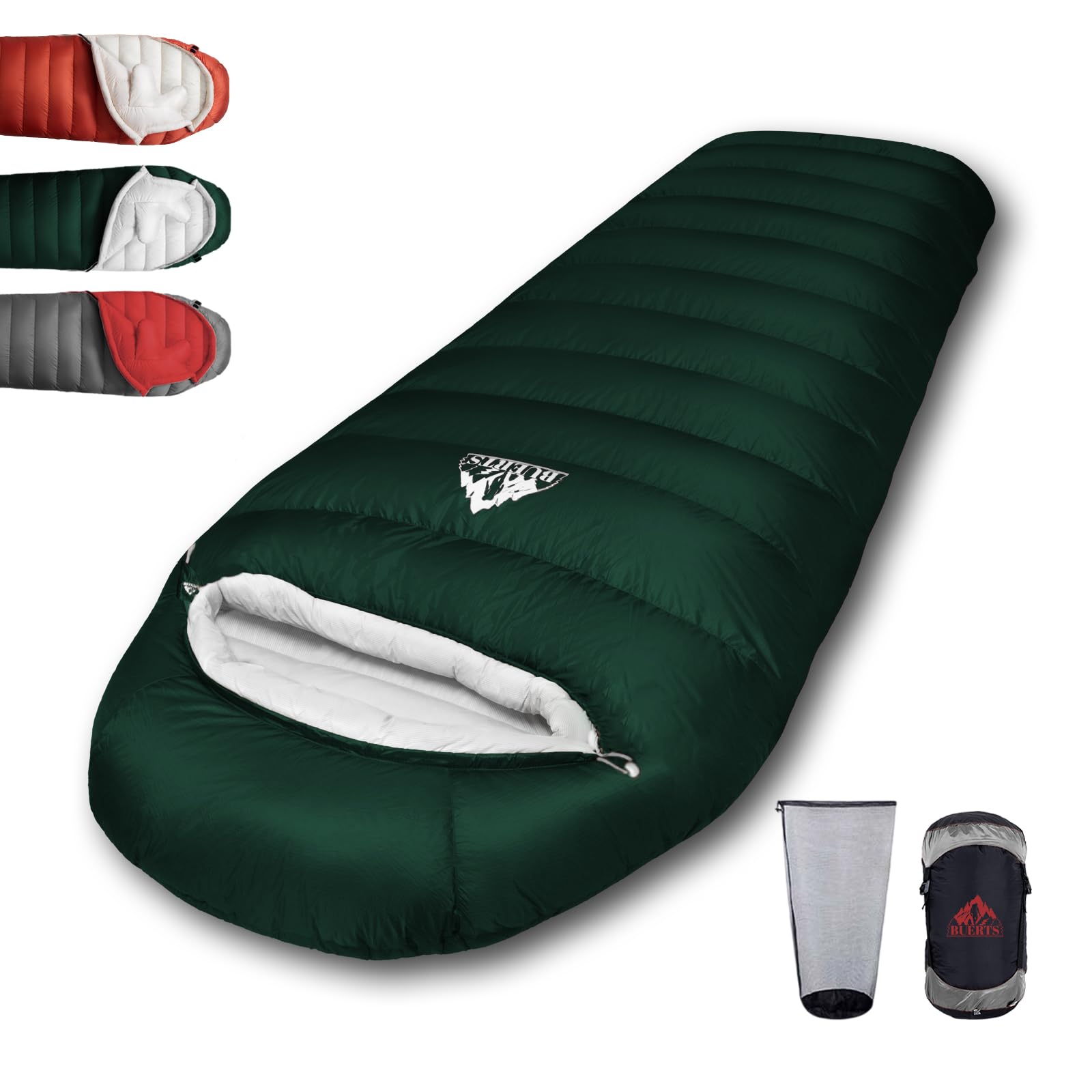 BUERTS down sleeping bag outer shell shows durable 400T nylon for rugged camping