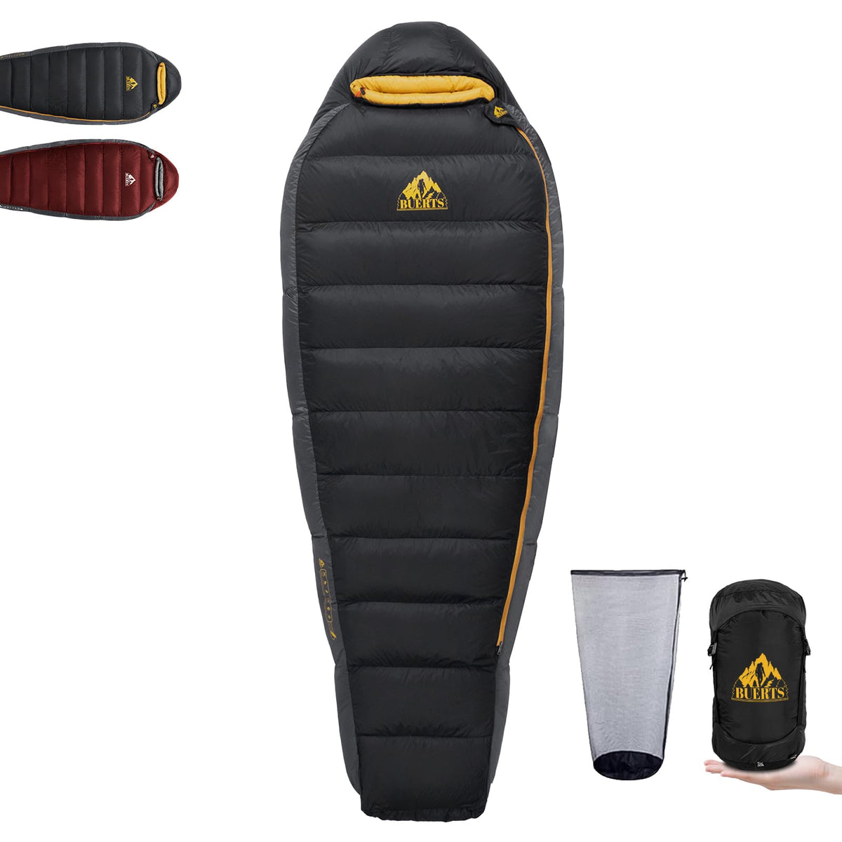 BUERTS Down Sleeping Bag shows heat-lock warmth for cold nights on trail.
