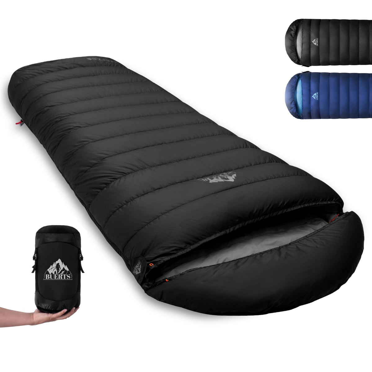 BUERTS lightweight sleeping bag packed in a backpack for easy travel.