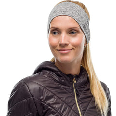 BUFF Dryflx headband light-grey with night reflectivity enhances visibility during outdoor workouts.