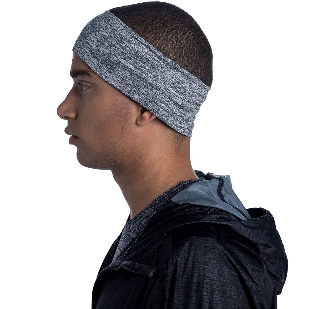 BUFF Dryflx headband worn during a run demonstrates lightweight warmth.