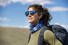 Buff CoolNet UV neck gaiter Santana Navy packable setup for versatile use.