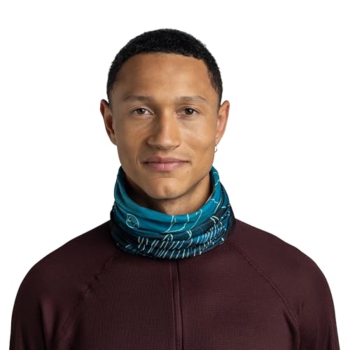 Buff Original EcoStretch scarf worn as a face mask for sun and wind protection.