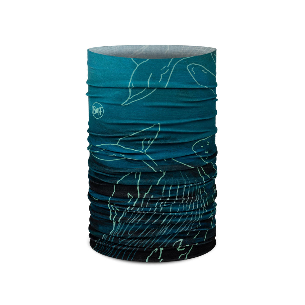 Buff Original EcoStretch scarf worn as neck gaiter for versatile protection on the run.