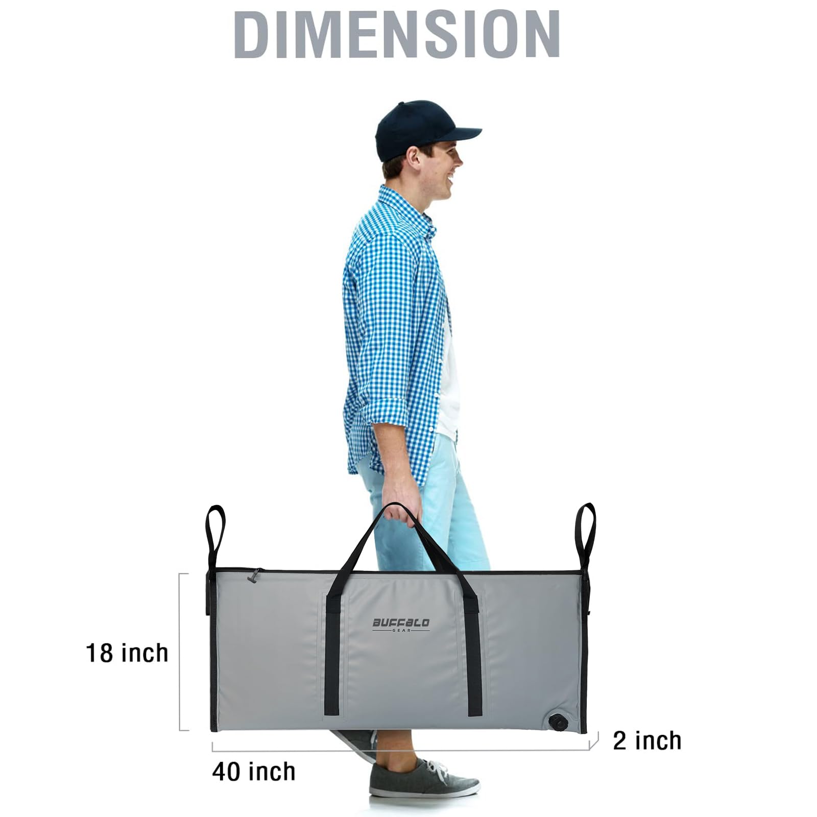 Buffalo Gear insulated fish cooler bag thick walls indicate long ice retention potential.