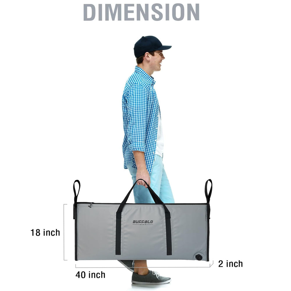 Buffalo Gear insulated fish cooler bag thick walls indicate long ice retention potential.