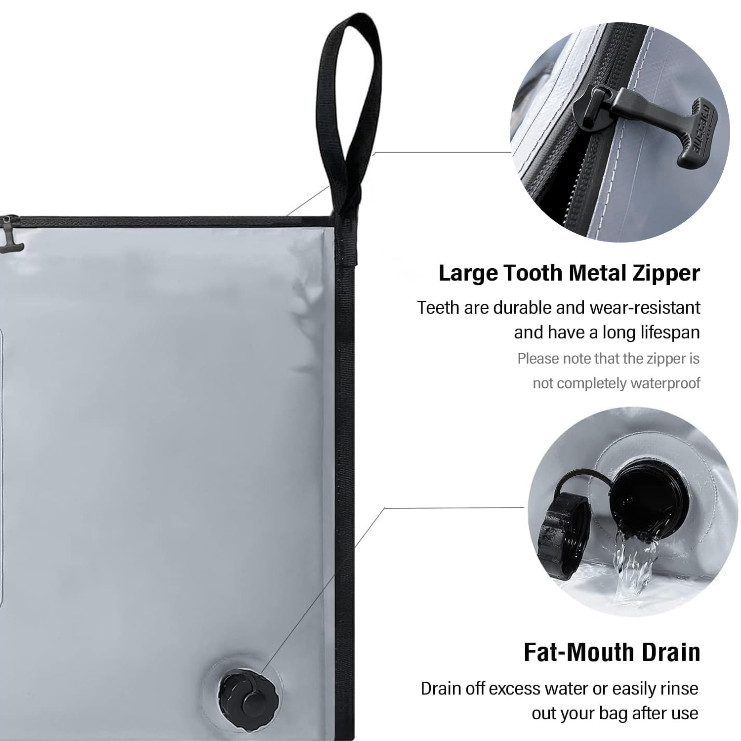 Buffalo Gear insulated fish cooler bag interior liner emphasizes leakproof, easy-clean design.
