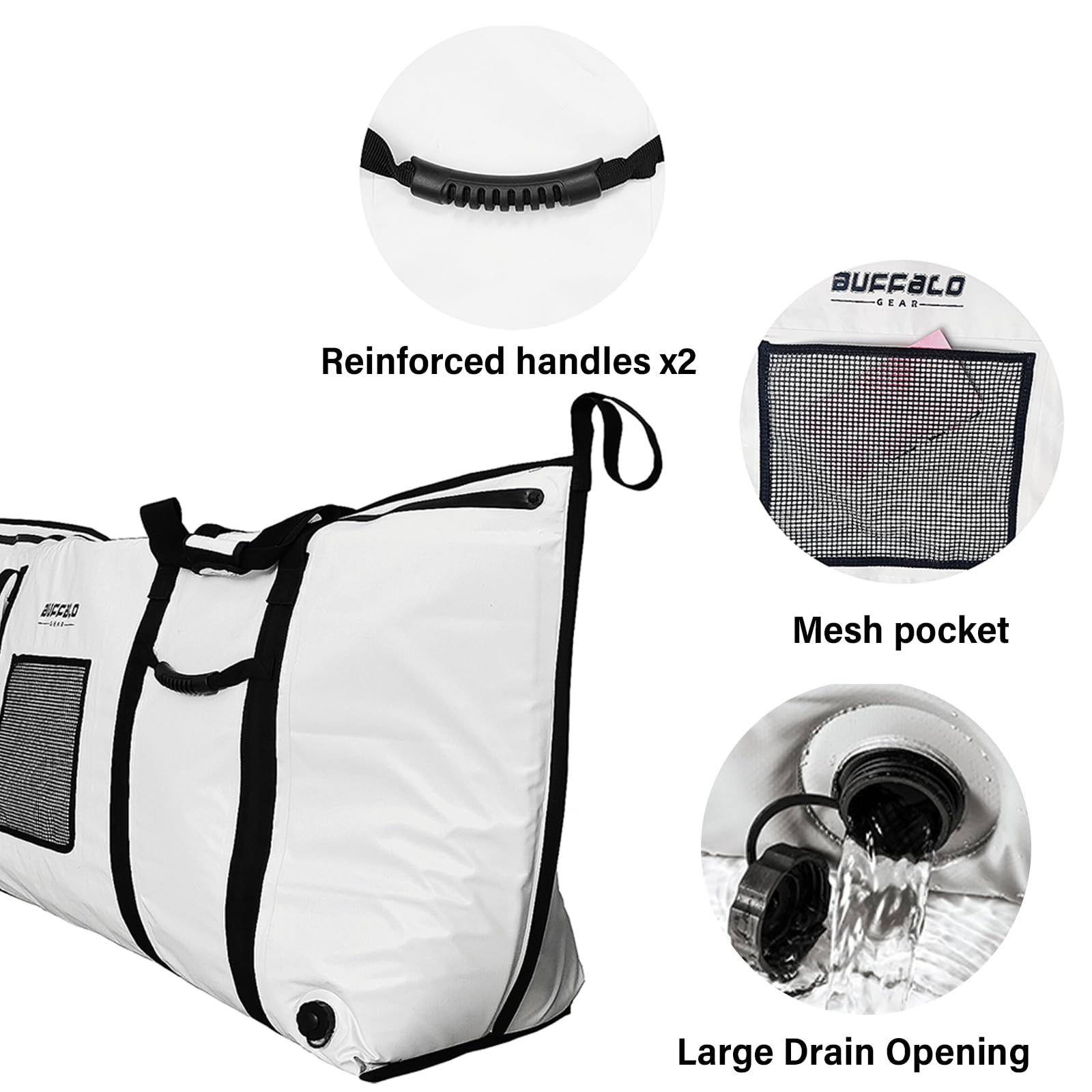 Buffalo Gear cord closure ensures secure sealing and easy portability.