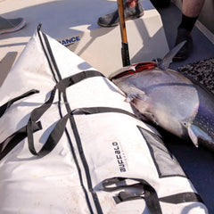 Buffalo Gear portable fish bag with shoulder straps for easy boat transport.