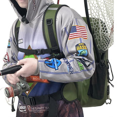 Side view showing rod holder straps and waterproof fabric
