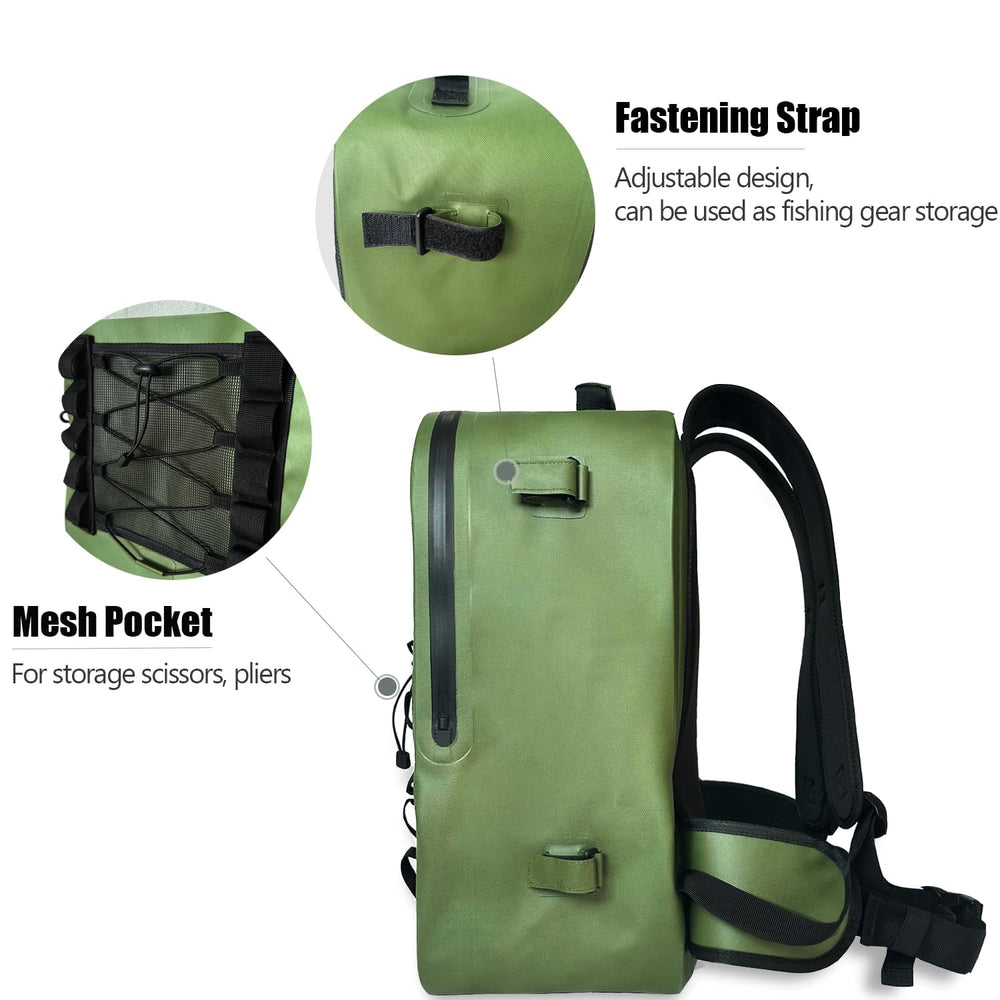 Airtight TRU zipper on waterproof fishing backpack
