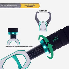 Built-in 40lb scale fish grip shown measuring weight
