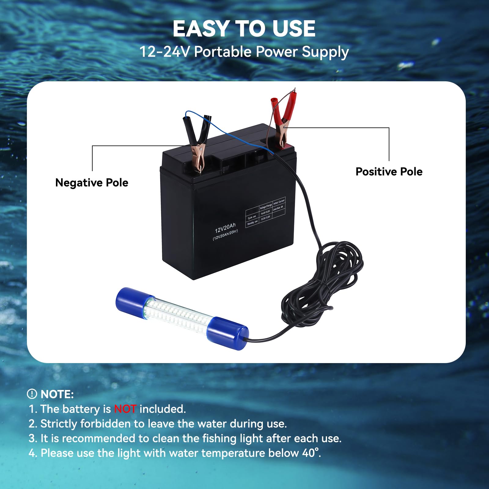 Built-in weight and battery clips for submersion