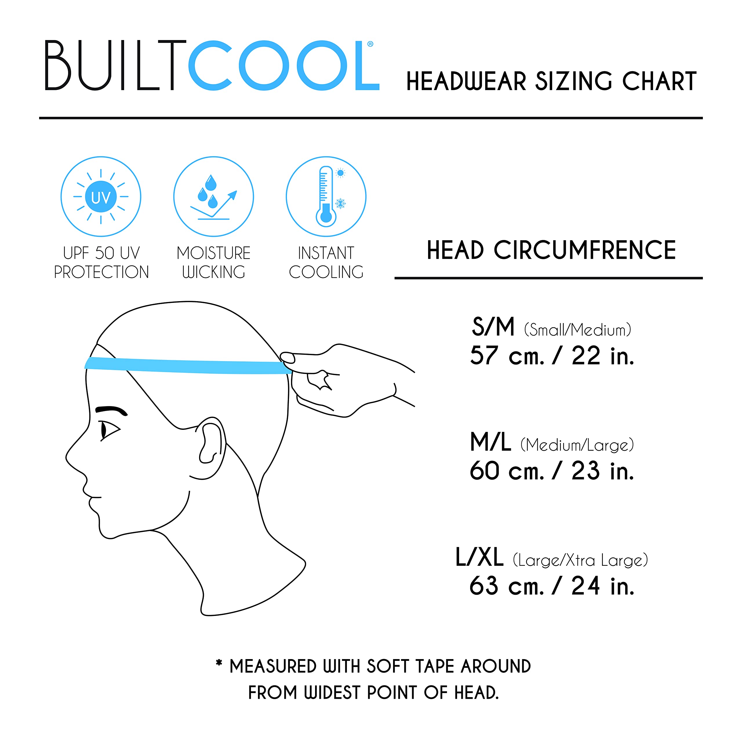 BUILTCOOL sizing M/L and L/XL fit for comfortable outdoors