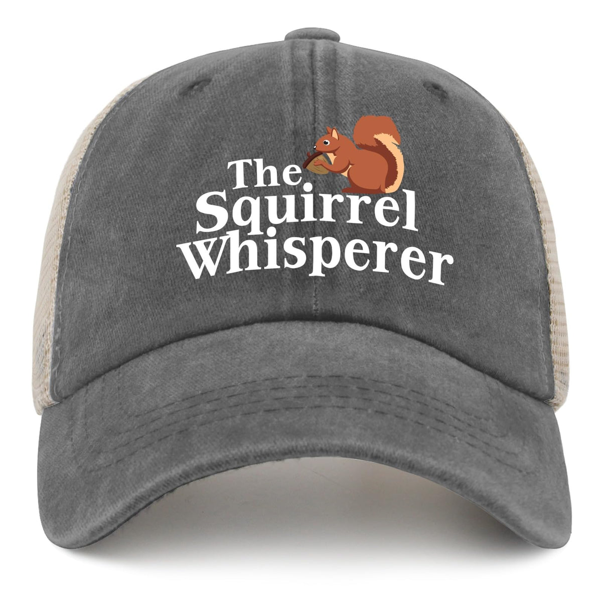 BUINGBFG Squirrel Whisperer trucker hat front view for summer style and comfort