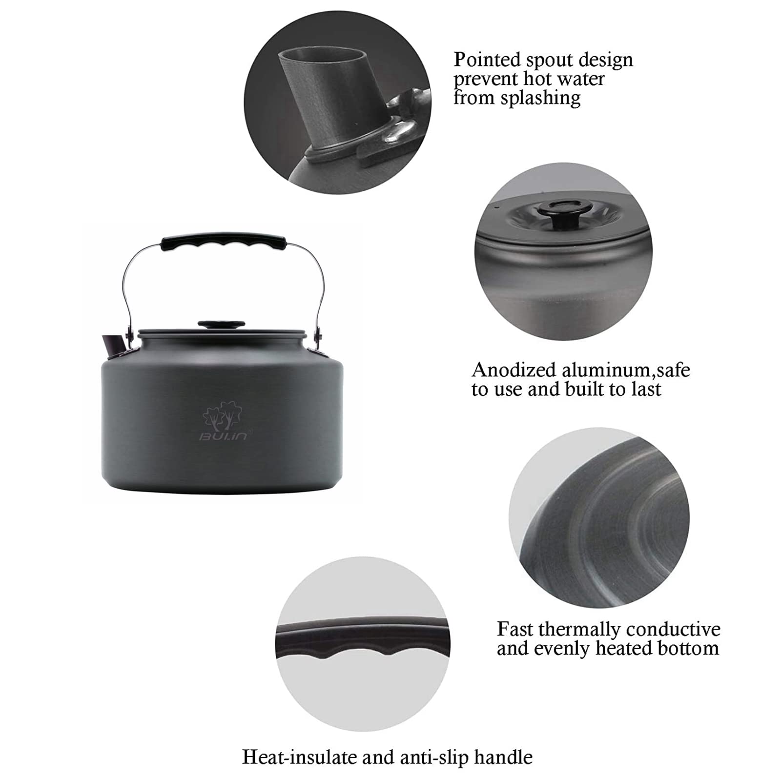 Bulin Camping Kettle anti-scald handle for safe pouring.