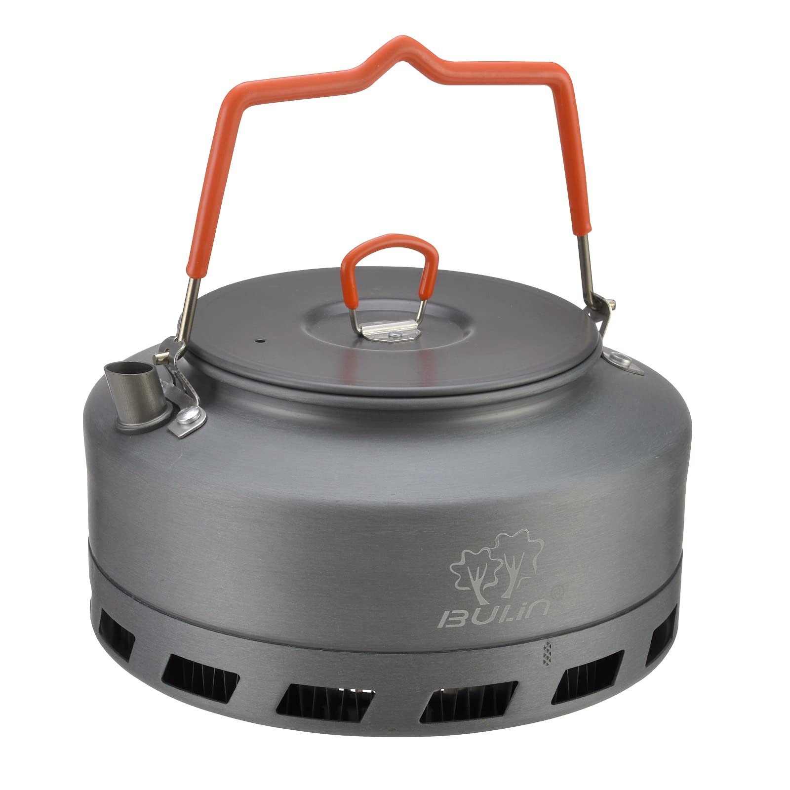Bulin camping kettle body side view highlights durable hard-anodized construction for rugged trips.