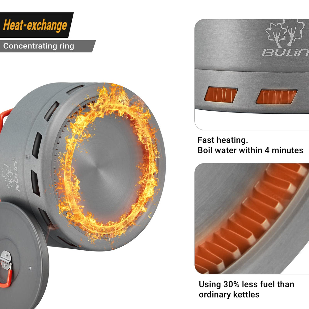 Bulin camping kettle bottom heat exchanger boosts efficiency and faster boils.