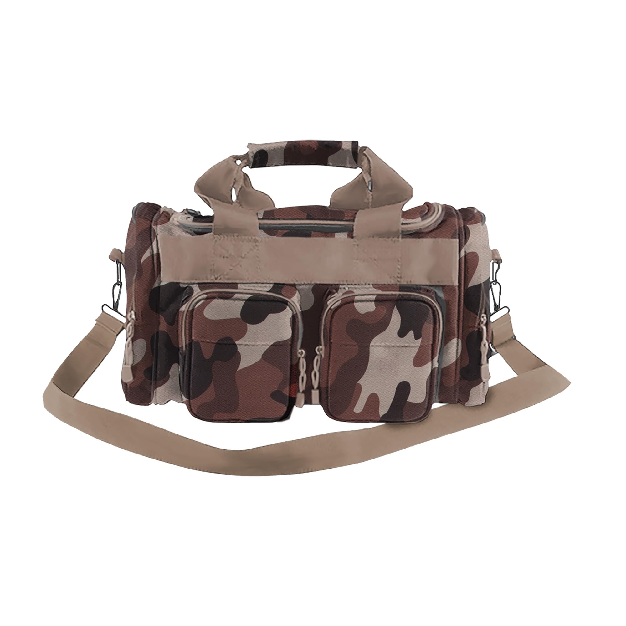 Bulldog BLK Range Bag Throwback CAMO front view shows rugged camouflage design for field use.