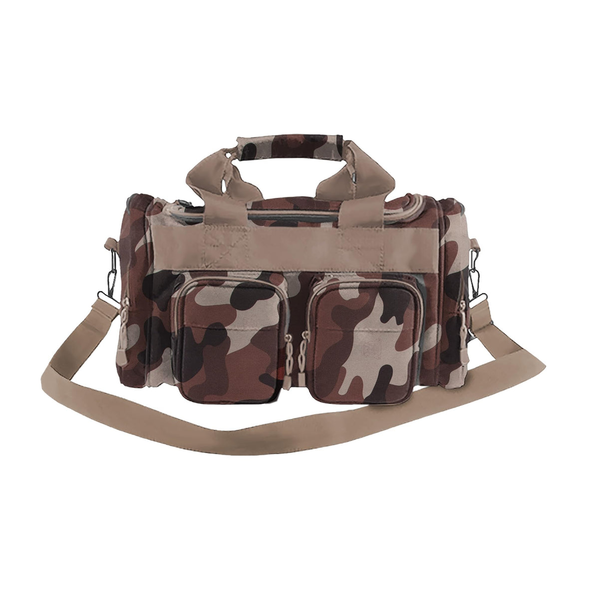 Bulldog BLK Range Bag Throwback CAMO front view shows rugged camouflage design for field use.