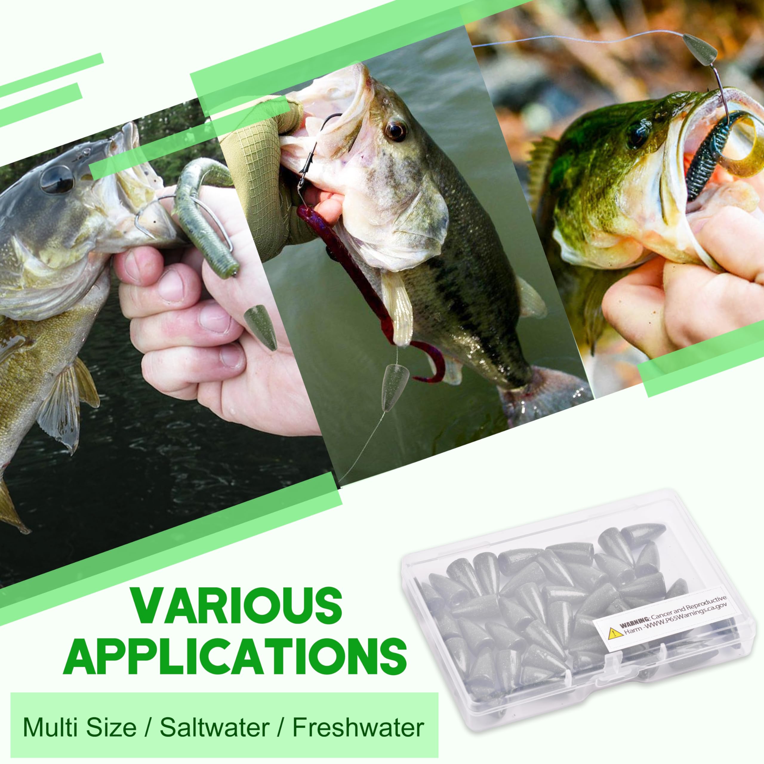 Assorted bullet sinkers stored in tackle box