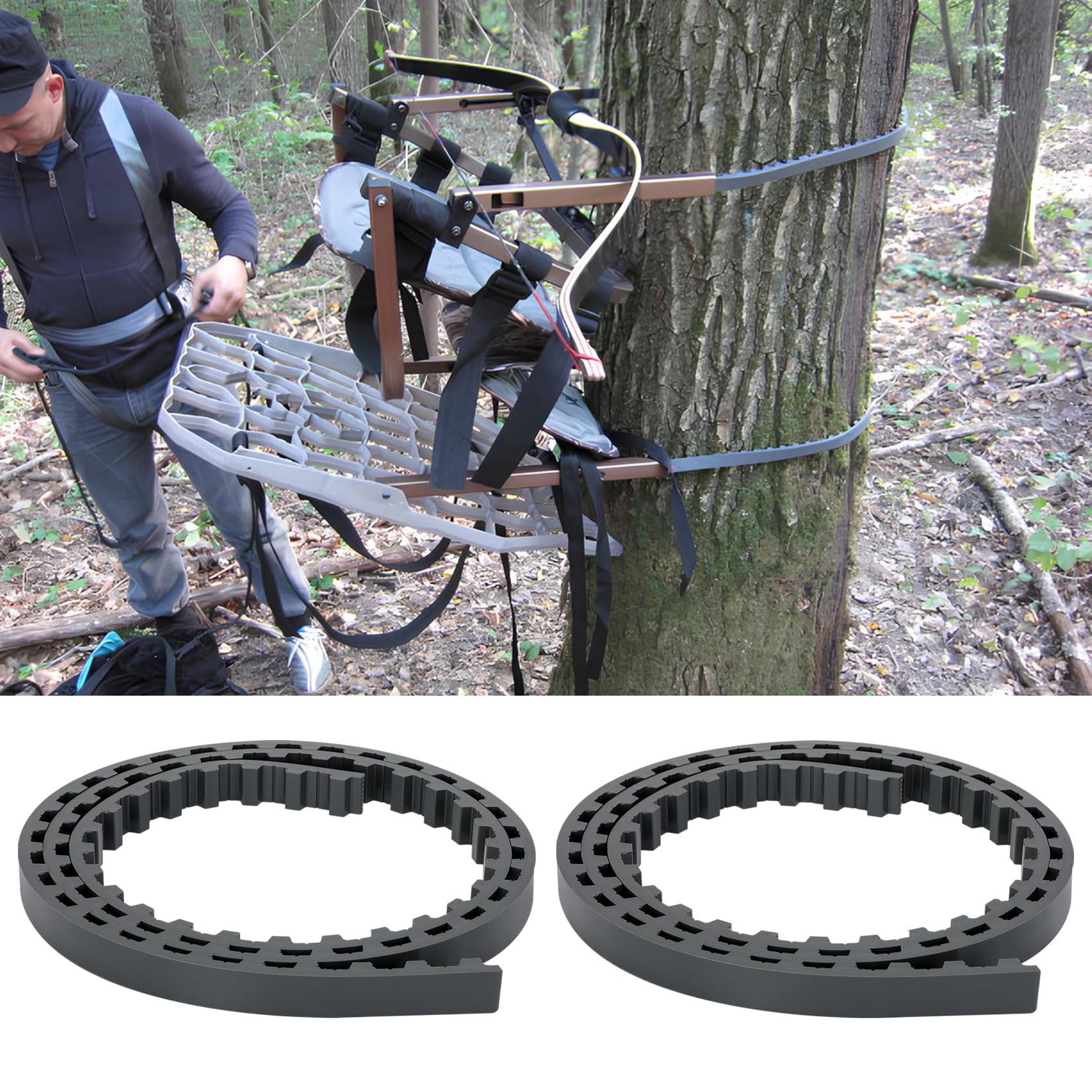 Bullro traction belts teeth-design closeup reveals secure grip for climbing stands.