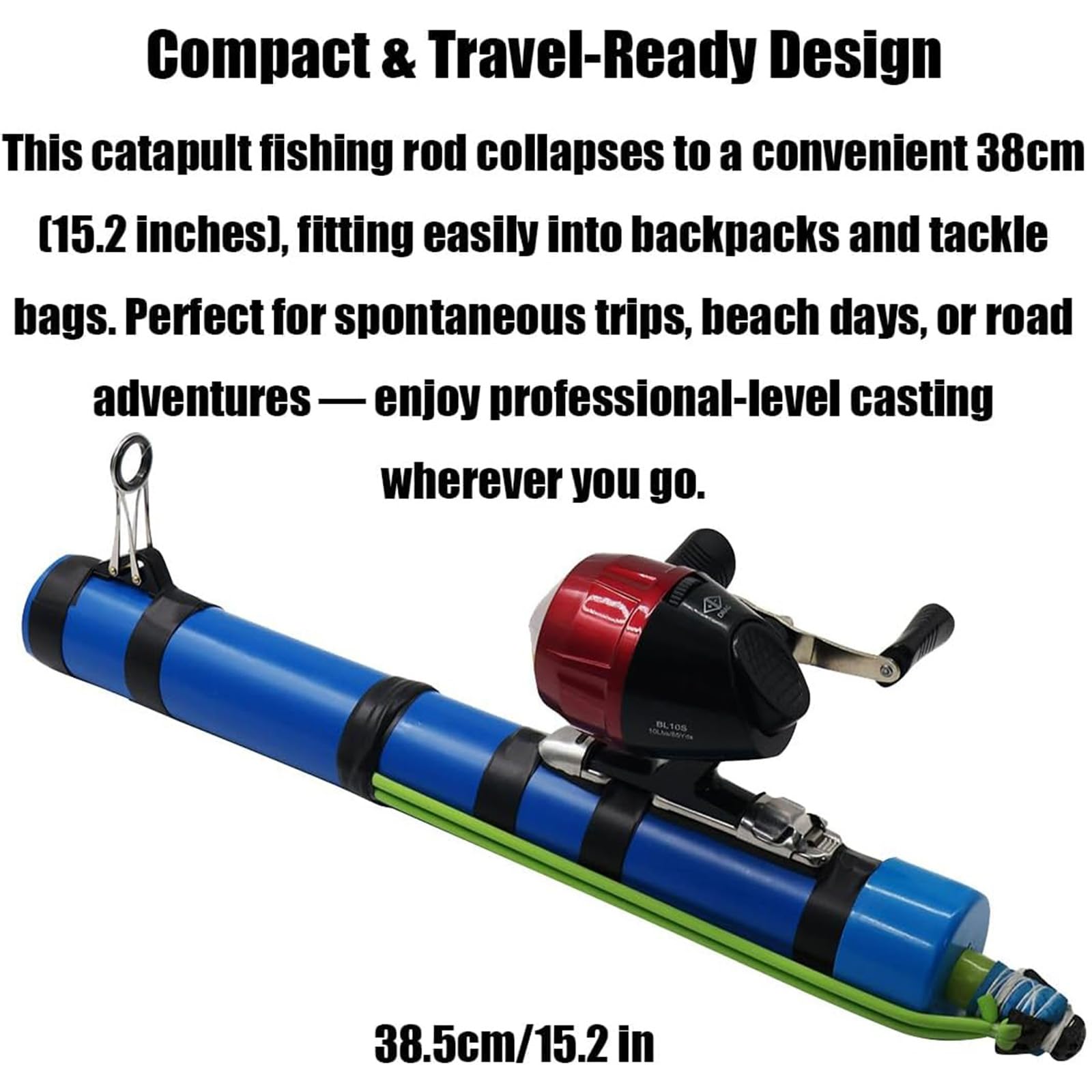 Storage bag keeps gear organized for shore, pier, or beach trips.