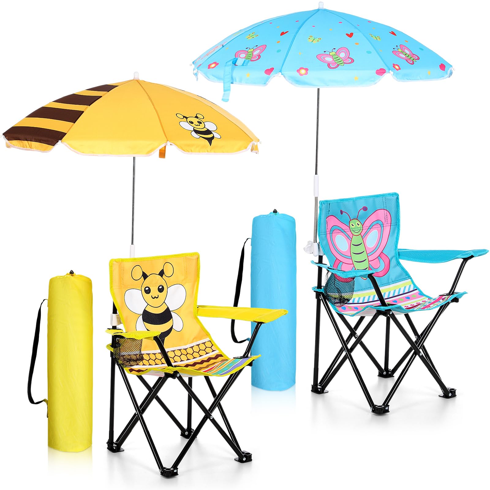 Burbell butterfly-bee design chair open, kid-friendly seating for sunny beach days.