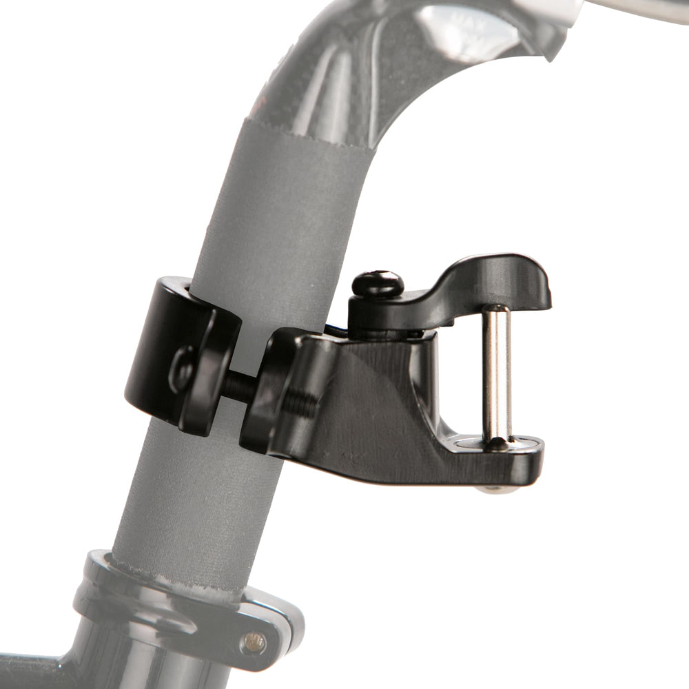Burley Design Travoy hitch installed on a bike enables easy trailer transfers.
