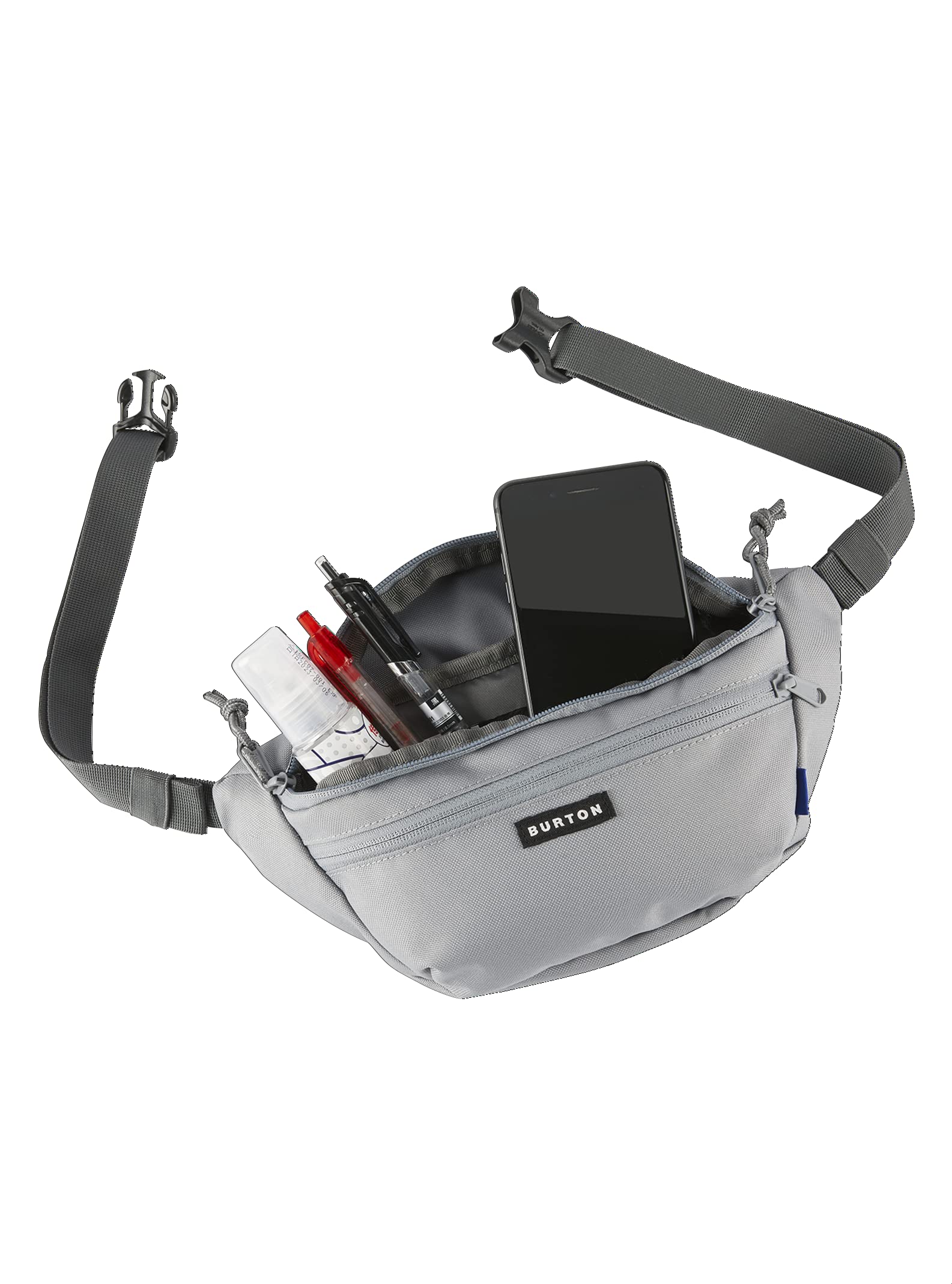 Burton 3L Hip Pack Sharkskin side view, secure belt carry for quick access.