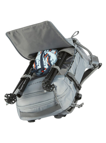 Burton Sidehill 25L backpack side view highlighting helmet carry and stability features