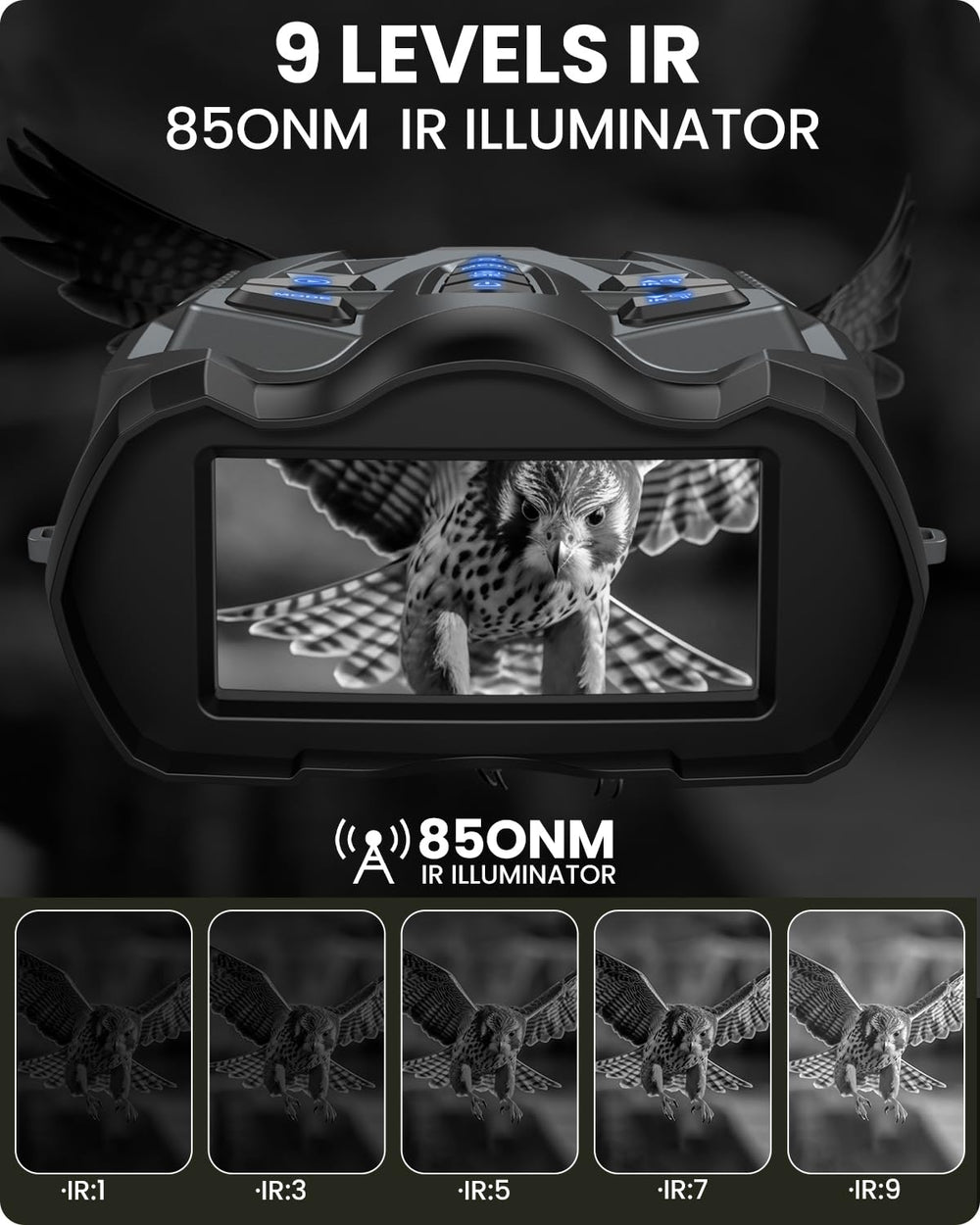 BUSHBINOC 10X digital night vision goggles display mode captures crisp details.