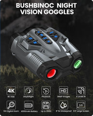 BUSHBINOC 4K night vision goggles side view highlighting ergonomic grip for extended use.