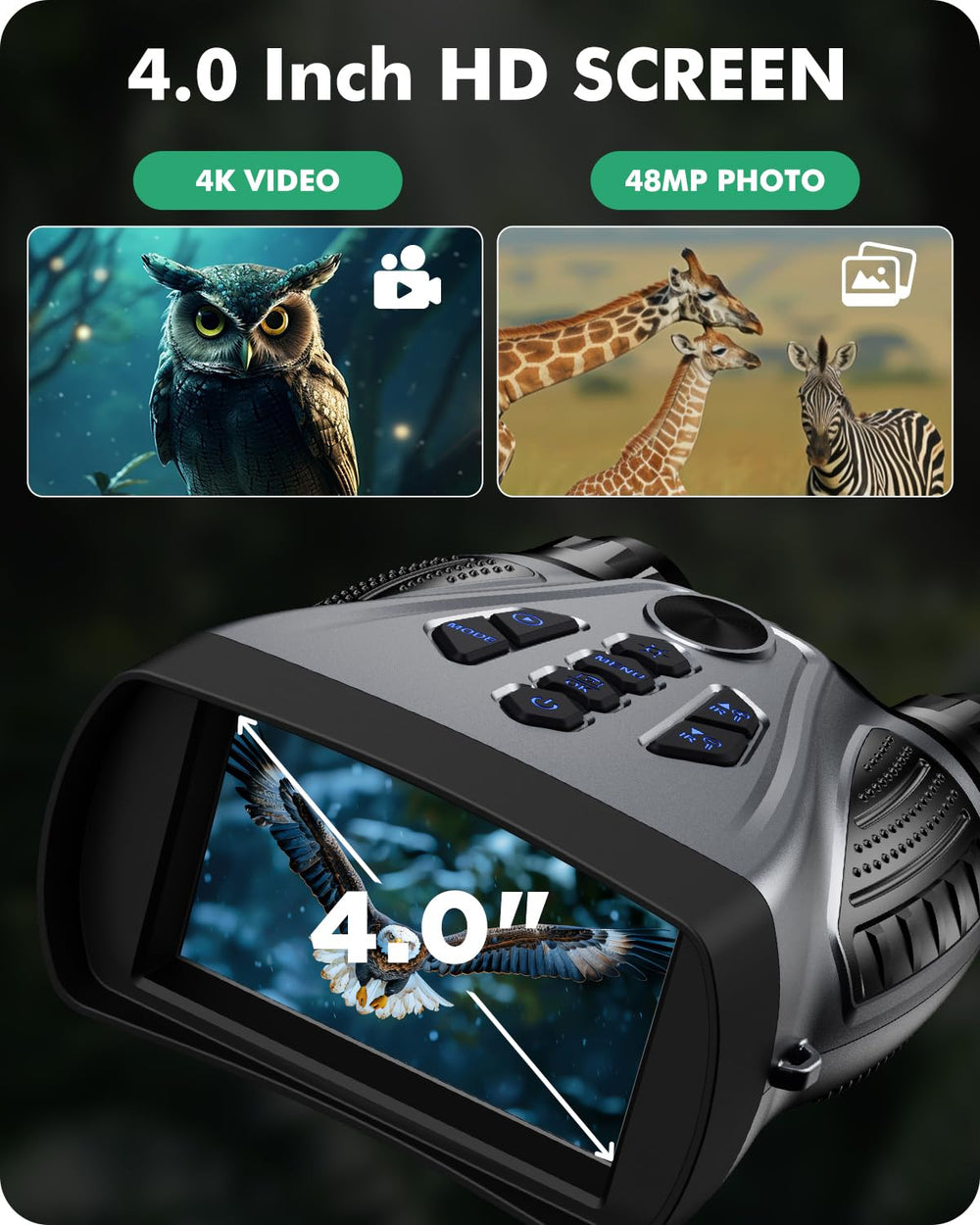 BUSHBINOC night vision goggles 4000mAh battery for long outdoor sessions