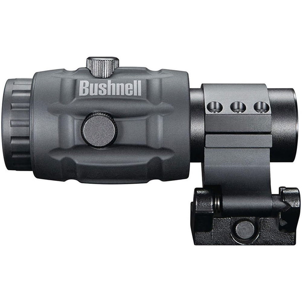 Bushnell 3X Magnifier side mount shows ambidextrous compatibility for flexible setups.