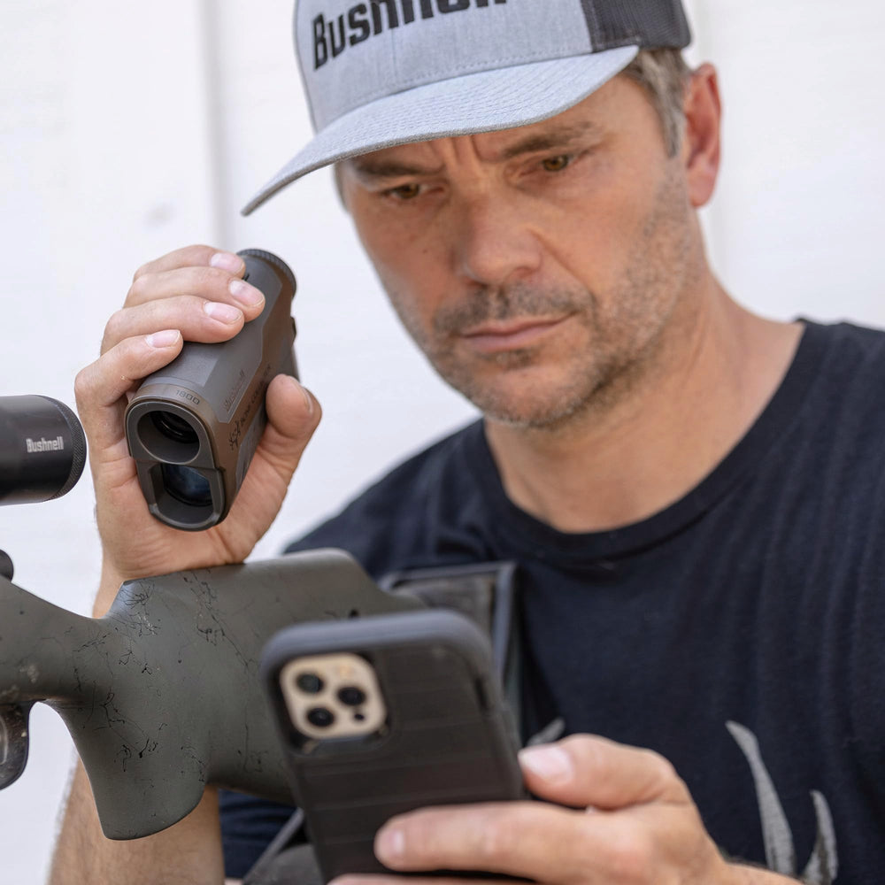 Bushnell Bone Collector 1800 rangefinder eyepiece and display for quick target confirmation.