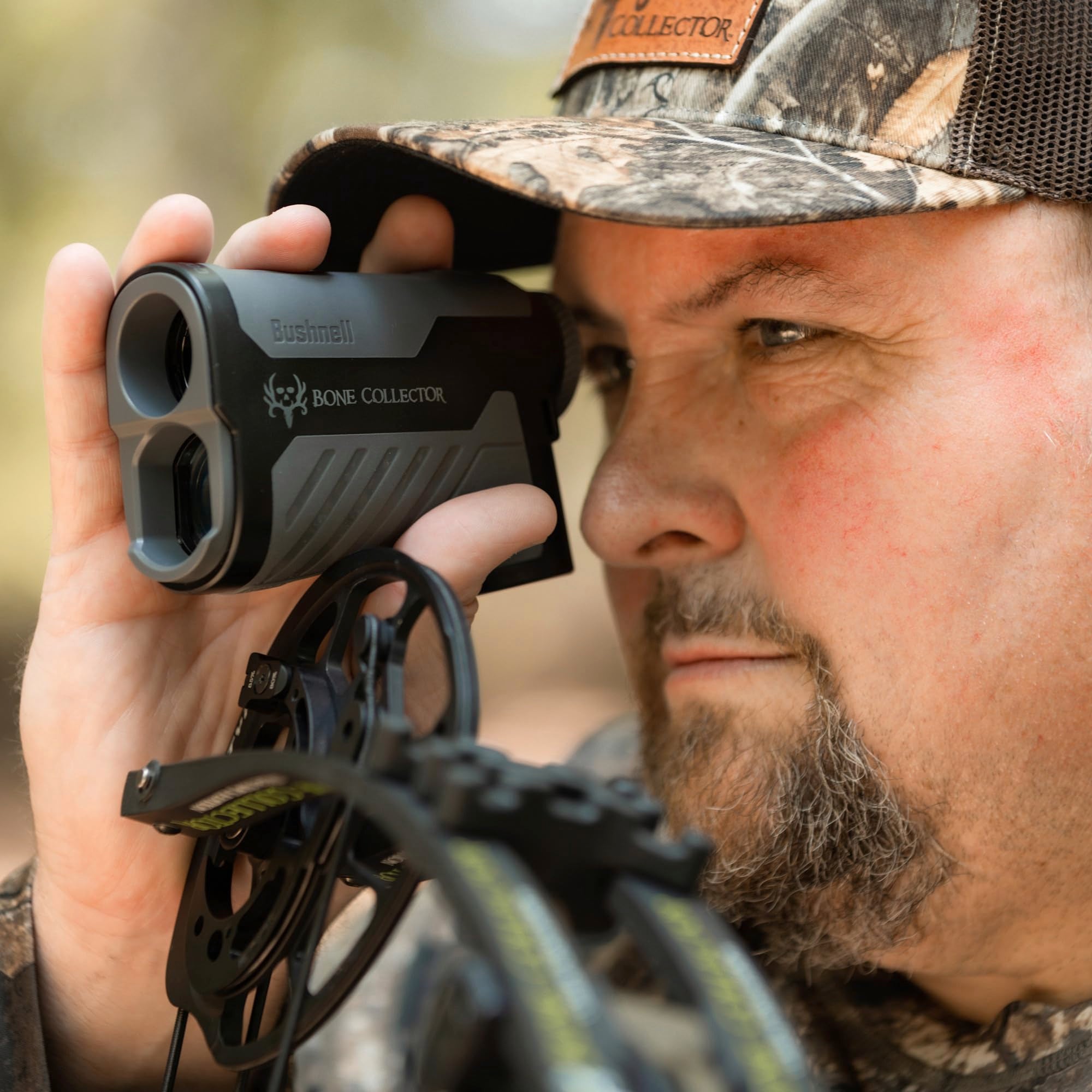 Bushnell BoneCollector 1000 rangefinder in low-light scenario with clear visibility