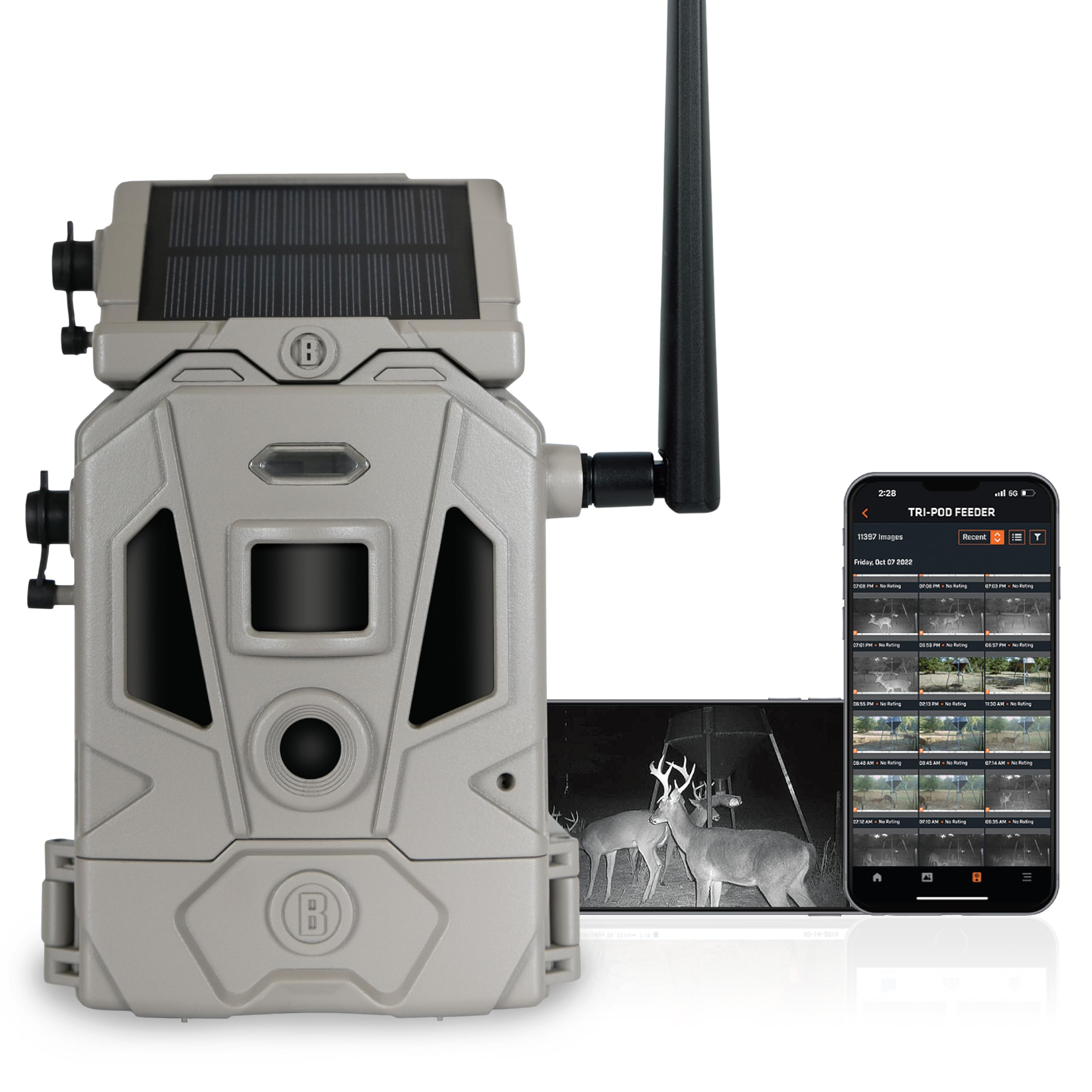 Bushnell CelluCORE 20 Solar Trail Camera on a tree with solar panel