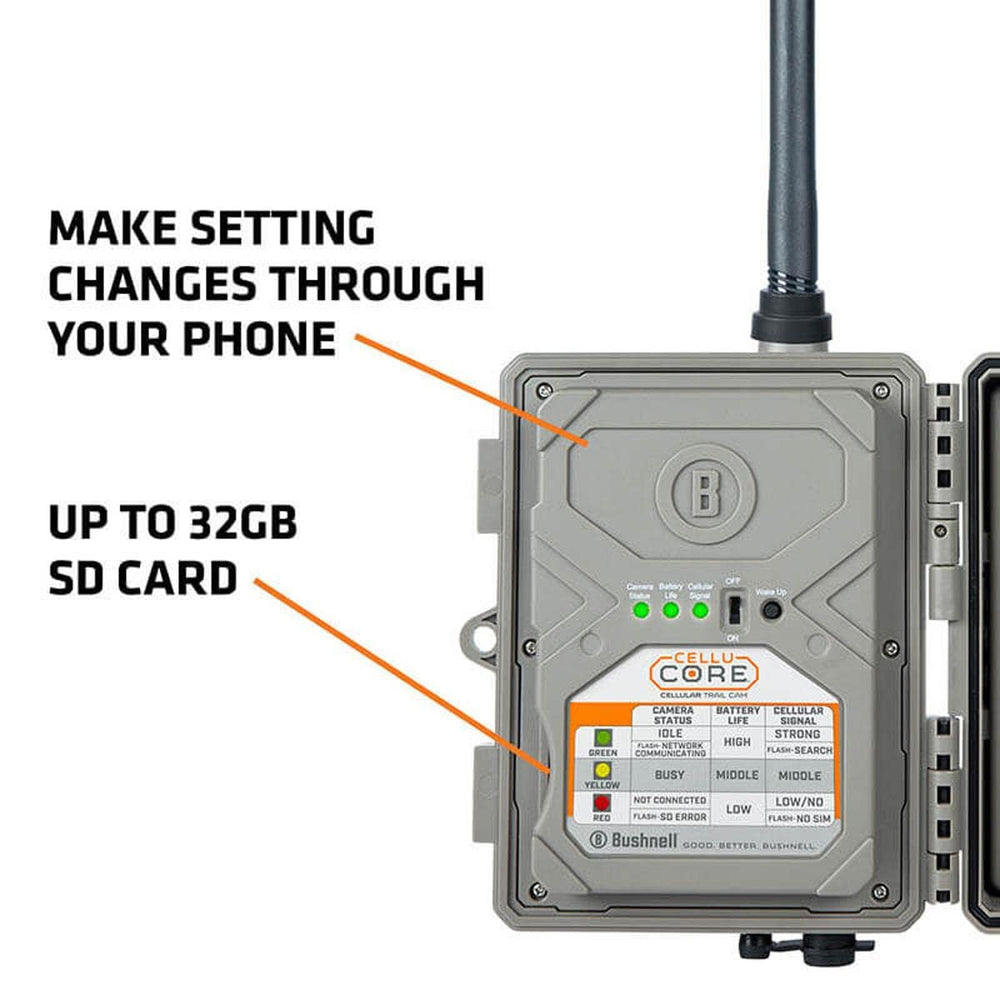 Bushnell CelluCORE 20 trail camera battery life illustration for longer field sessions.