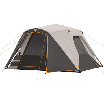 Bushnell Instant Tent six-person setup showing quick, effortless assembly for family campers.