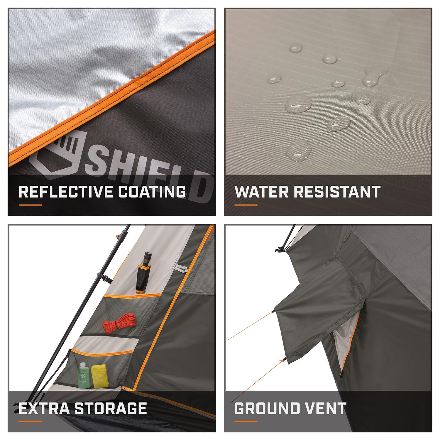 Bushnell Instant Tent AC vent detail enabling optional cooling for comfort.