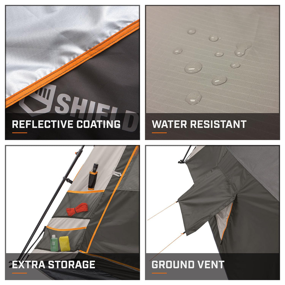 Bushnell Instant Tent AC vent detail enabling optional cooling for comfort.