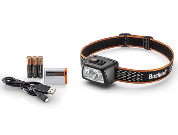 Bushnell Power+ 500L headlamp beam pattern shows broad coverage for hands-free tasks