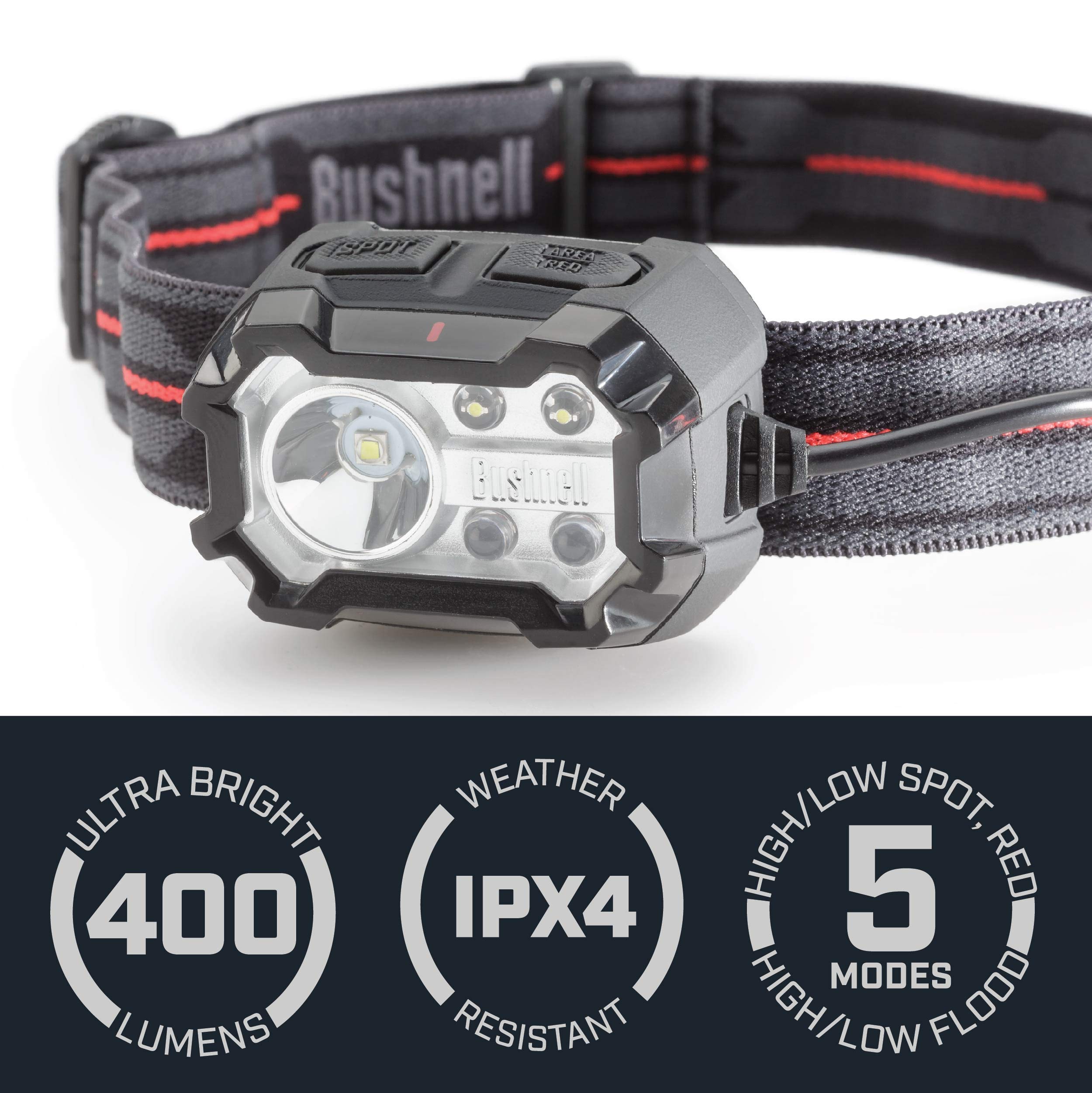 Bushnell PRO Rechargeable 400L headlamp with flood and spot modes for versatile lighting