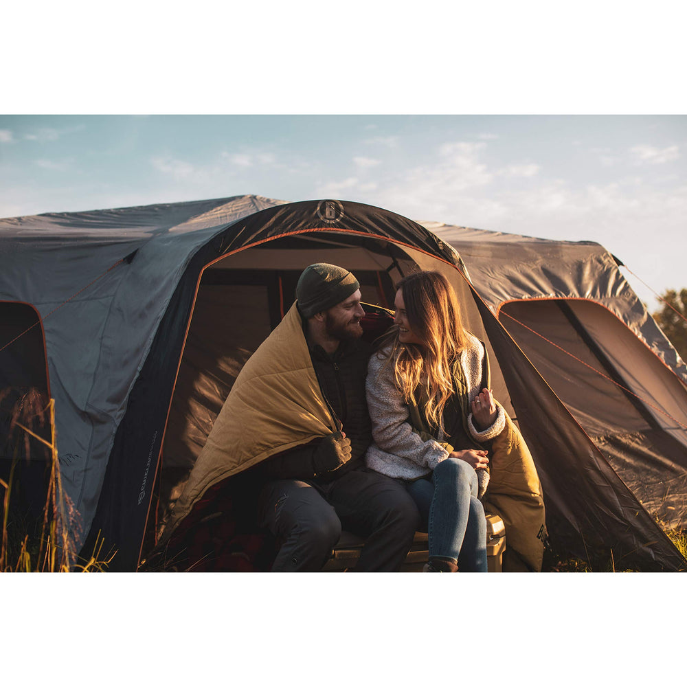 Bushnell sleeping bag with soft flannel lining for cozy warmth.