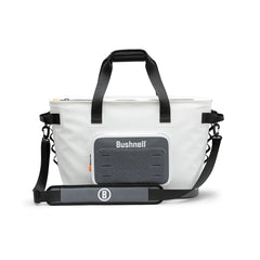 Bushnell Soft Cooler front view showing 30-can capacity on a sunny beach.