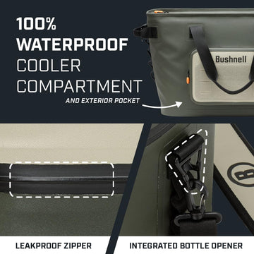 Bushnell Soft Cooler includes integrated bottle openers for quick refreshing drinks.