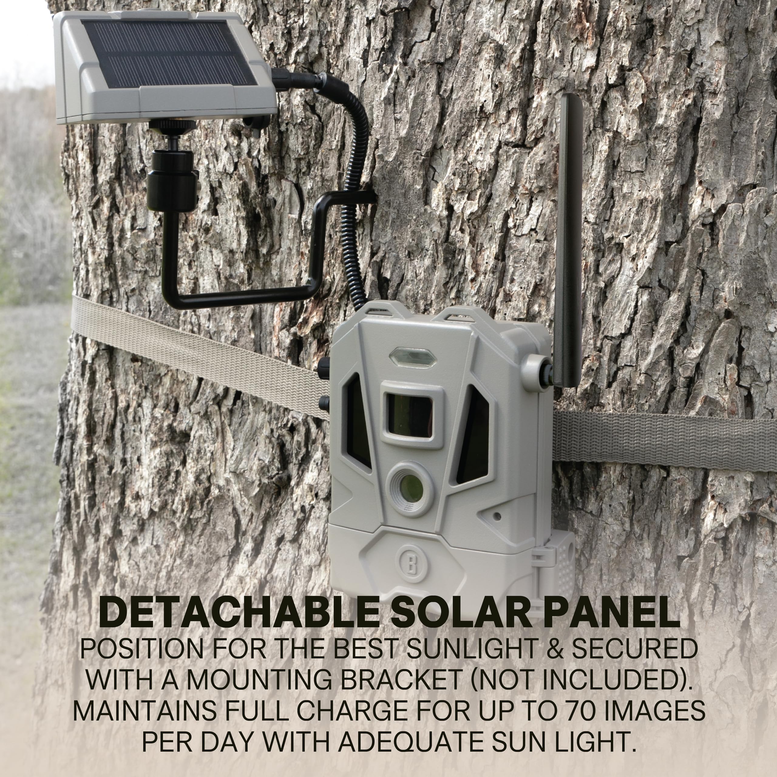 Detachable solar panel positioned toward sun for charging