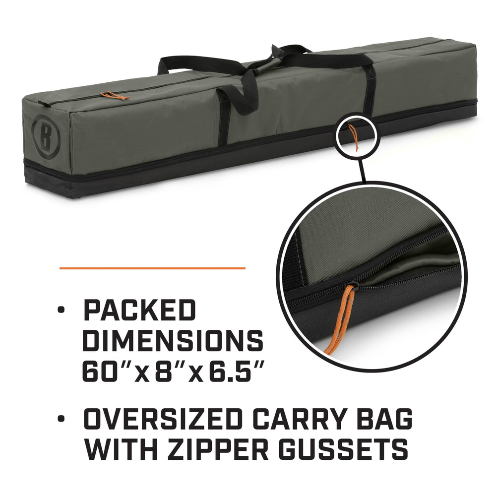 Bushnell ventilated tent with mesh door for breathable nighttime airflow.